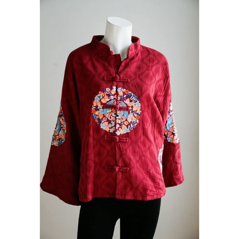 Vintage cotton Embroidered Mandarin Long Sleeve Jacket S